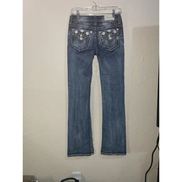 Miss Me Bootcut Jeans Women's 26 Low Rise Rhinestone Pocket Stretch Denim - Picture 4 of 6